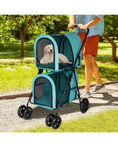 Kinpaw Folding Pet Stroller - Travel Foldable Carrier with 2 Wheels, Strolling Cart for Small/Medium/Large Pets, Blue