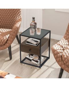 Kinsuite Set of 2 Industrial End Table Nightstands - Rectangle Side Accent Table with Drawer & Storage Shelf, Modern Metal Frame Wood Side Table for Living Room Bedroom Kitchen Hallway