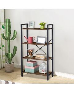 Kinsuite 4-Tier Bookshelf, Industrial Bookcase Wood and Metal, Display Shelf Rack for Books in Home Living Room, Office, Bedroom