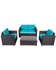 Kinsunny kinbor 4 Piece Outdoor Furniture Set Patio Cushioned Conversation Set with Coffee Table for Outdoor Garden Lawn Deck Balcony Poolside
