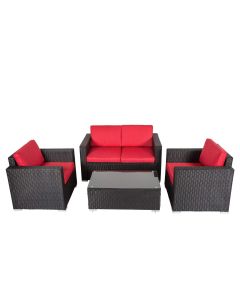 Kinsunny kinbor 4 Piece Outdoor Furniture Set Patio Cushioned Conversation Set with Coffee Table for Outdoor Garden Lawn Deck Balcony Poolside-Red