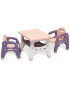 Kinbor Baby Table and 2 Chair Set Kids 3-Piece Furniture Set with Storage Rack Kiddie-Sized Activity Table Desk Sets Purple