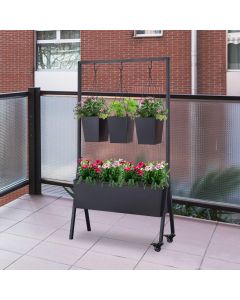 Kinsunny Raised Planter Box with Wheels & Hanging Planters Outdoor Elevated Garden Bed for Vegetables Flower Herb Patio