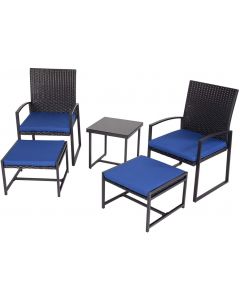 Kinsunny 5 Pieces Wicker Rattan Outdoor PE Chair, Conversation Sets with Ottoman Set Furniture Seat Cushions and Glass Coffee Table Porch Furniture Sets -Dark Blue