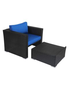 Kinsunny Outdoor Wicker Chair with Ottoman, Patio Furniture Set with Cushion Outdoor Lounge Chair Chat Conversation Set-Dark Blue