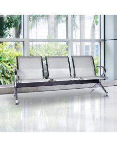 Kinsuite Airport Reception Chairs Waiting Room Chair 3 Seat Reception Bench for Office, Business, Bank, Hospital, Silver