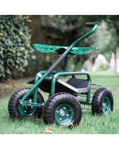 Kinsunny Garden Cart Rolling Work Seat Outdoor Utility Lawn Yard Patio Wagon Scooter for Planting Adjustable 360 Degree Swivel Seat Green