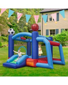 Kinbor Baby Kids Inflatable Bounce House with Slide Jumping Castle with Blower Basketball Rim Football Goal Including Carry Bag Repairing Kit Stakes Hose (Including a 450W Blower)