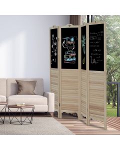 Kinsuite Room Divider with Chalkboard, 4-Panel Wood Louvered, Folding Privacy Screen Freestanding Partition Wall Dividers for Living Room Office Bedroom Restaurant Study 