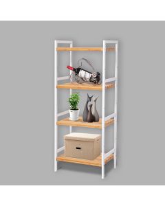 Kinsuite 4-Tier Bamboo Shelf Adjustable Storage Rack Multifunctional Organizer for Kitchen Living Room Bathroom Bedroom 