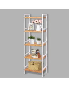Kinsuite 5-Tier Bamboo Shelf Adjustable Storage Rack Multifunctional Organizer for Kitchen Living Room Bathroom Bedroom
