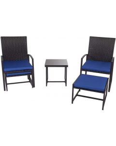 Kinsunny 5 Pieces Wicker Rattan Outdoor PE Chair, Conversation Sets with Ottoman Set Furniture Seat Cushions and Glass Coffee Table Porch Furniture Sets 
