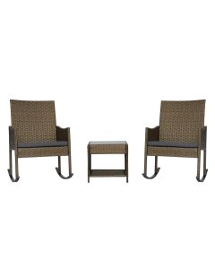 Kinsunny 3-Piece Rattan Rocker Chair Outdoor Garden Bistro Set Rocking Chair Wicker Lounge with Cushion and Coffee Table (Dark Grey) (24" Lx31.1 Wx37.8 H) 