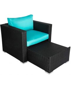 Kinsunny Outdoor Wicker Chair with Ottoman, Patio Furniture Set with Cushion Outdoor Lounge Chair Chat Conversation Set